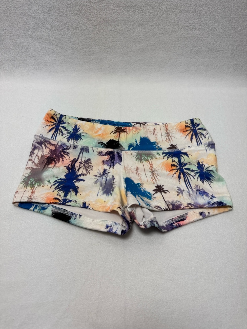 Fleo Palm Print Athletic Shorts - White with Blue, Orange & Purple Accents